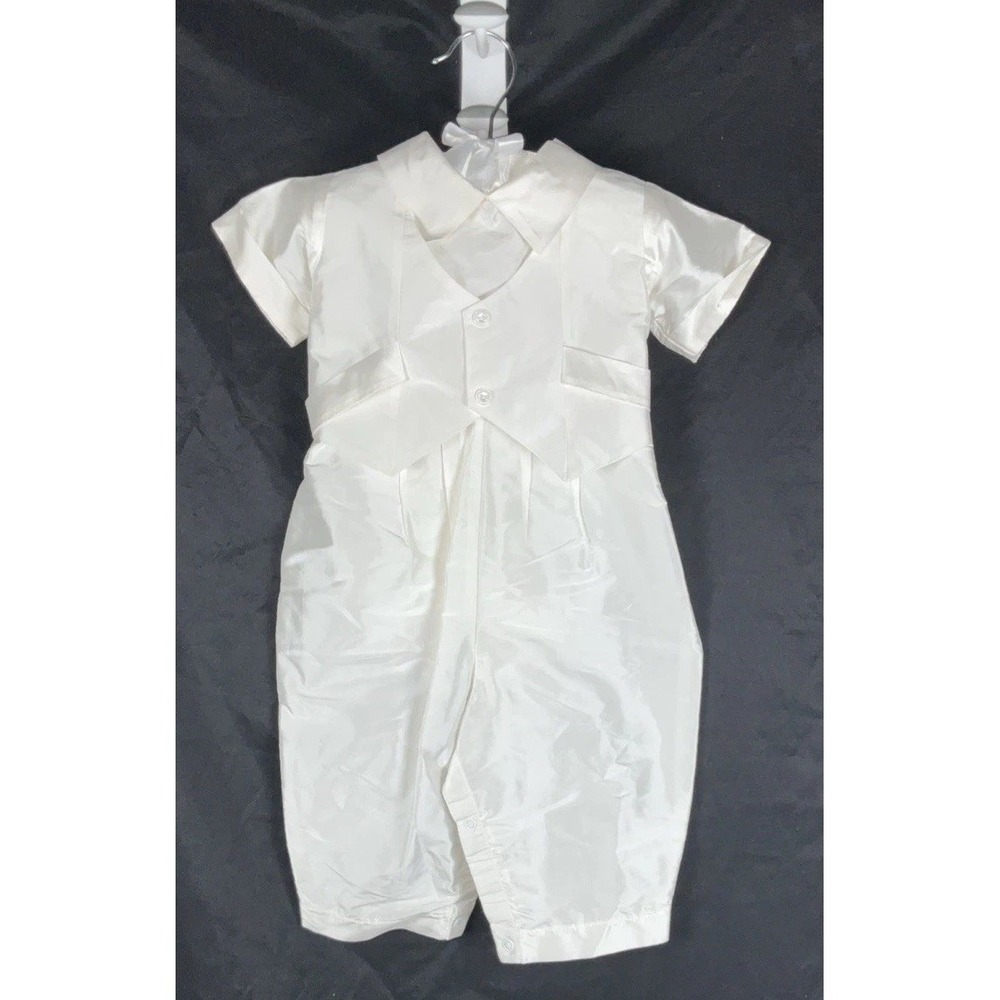 Little Things Mean A Lot Boy 12 Month Silk Dupioni Baptism Christening Coverall